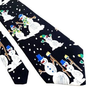 Save The Children "It's Cold Out Here" Snowman Black Print Short Wide‎ Silk Tie
